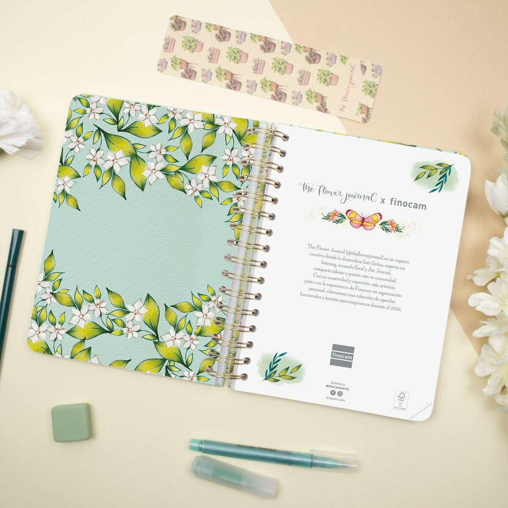 Diary Finocam THE FLOWER JOURNAL A5 15,5 x 21,2 cm Green 2026-9