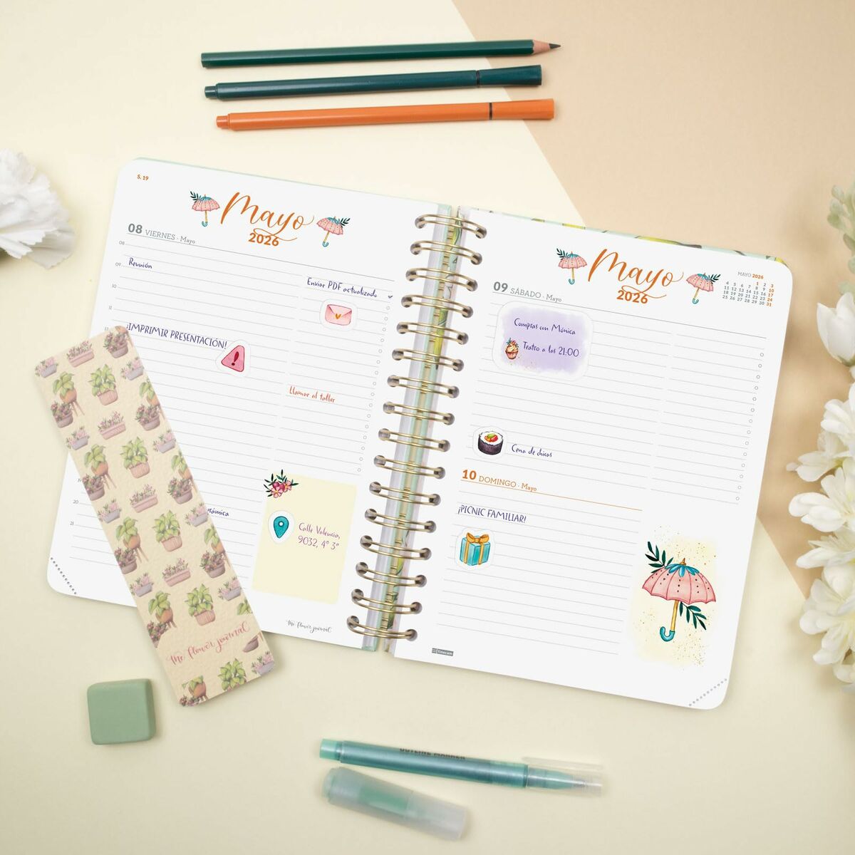 Diary Finocam THE FLOWER JOURNAL A5 15,5 x 21,2 cm Green 2026-8