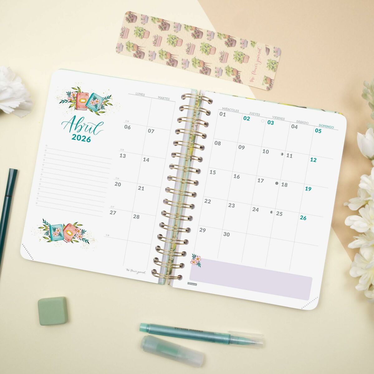 Diary Finocam THE FLOWER JOURNAL A5 15,5 x 21,2 cm Green 2026-7