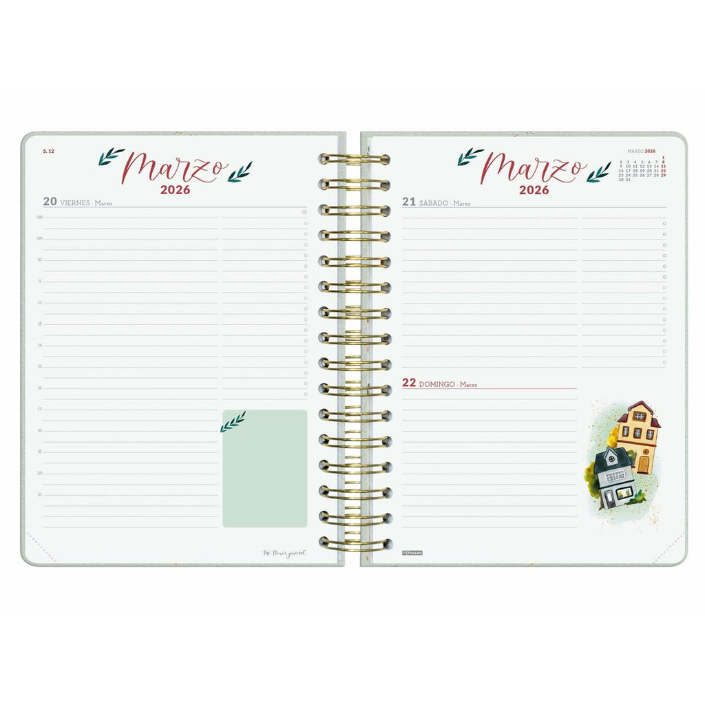 Diary Finocam THE FLOWER JOURNAL A5 15,5 x 21,2 cm Green 2026-4