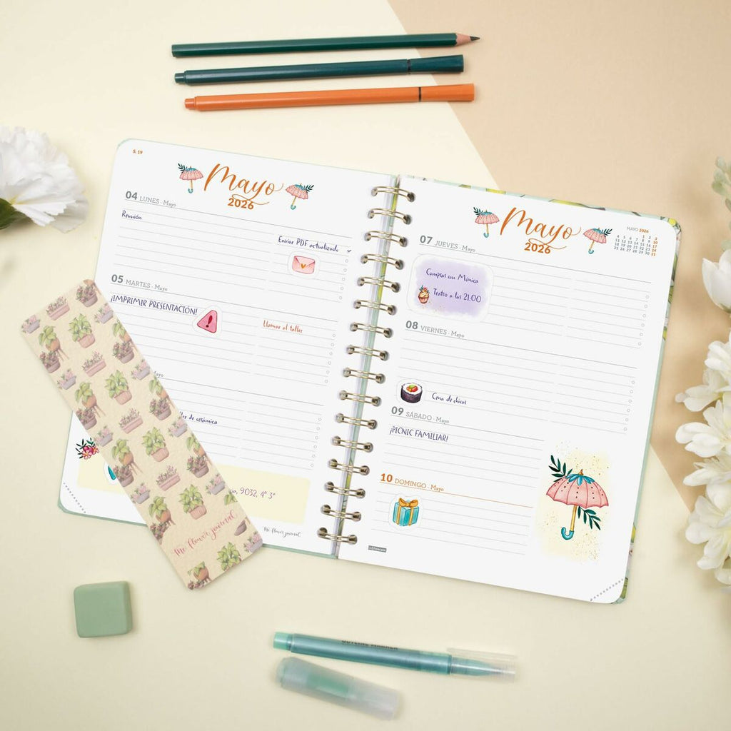 Diary Finocam THE FLOWER JOURNAL A5 15,5 x 21,2 cm Green 2026-8