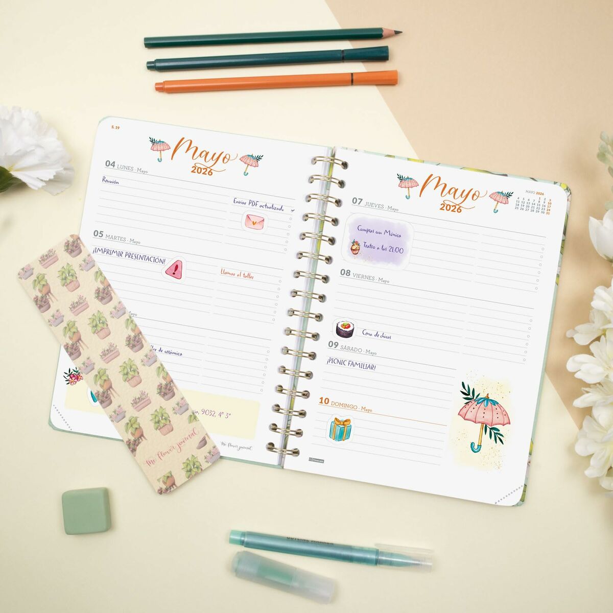 Diary Finocam THE FLOWER JOURNAL A5 15,5 x 21,2 cm Green 2026-8