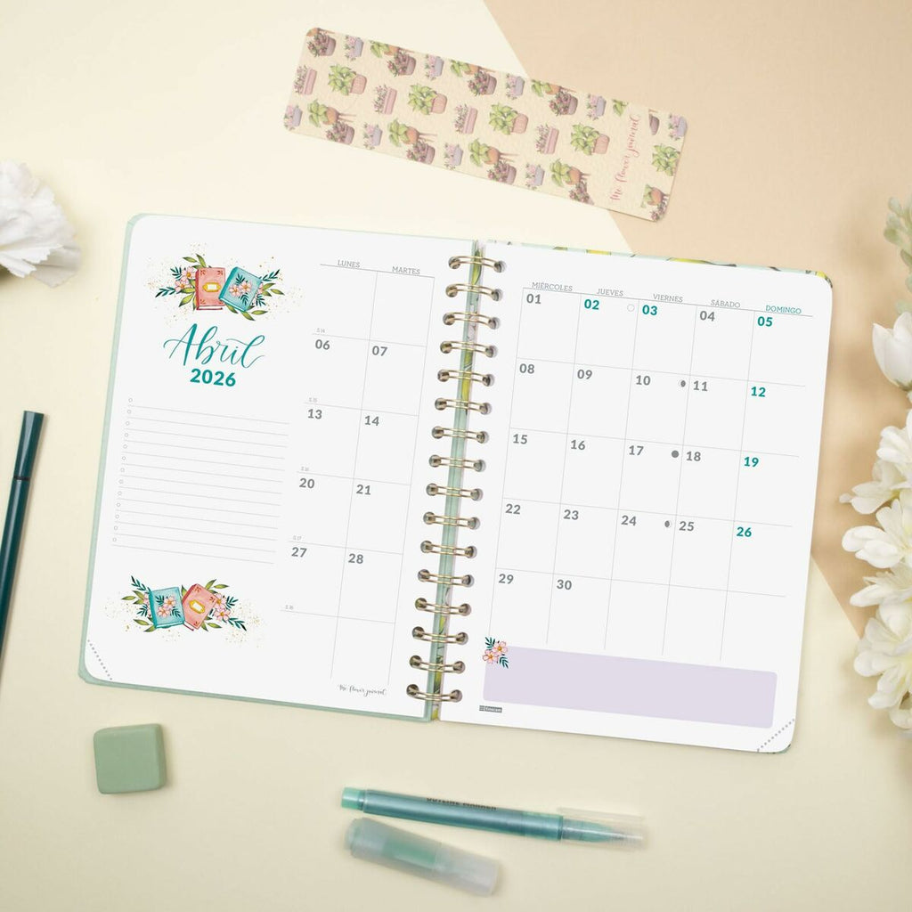 Diary Finocam THE FLOWER JOURNAL A5 15,5 x 21,2 cm Green 2026-7
