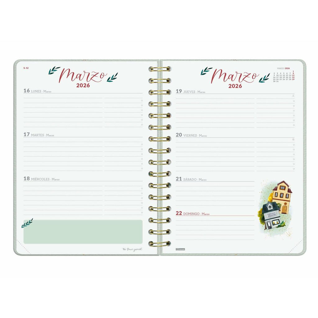 Diary Finocam THE FLOWER JOURNAL A5 15,5 x 21,2 cm Green 2026-4