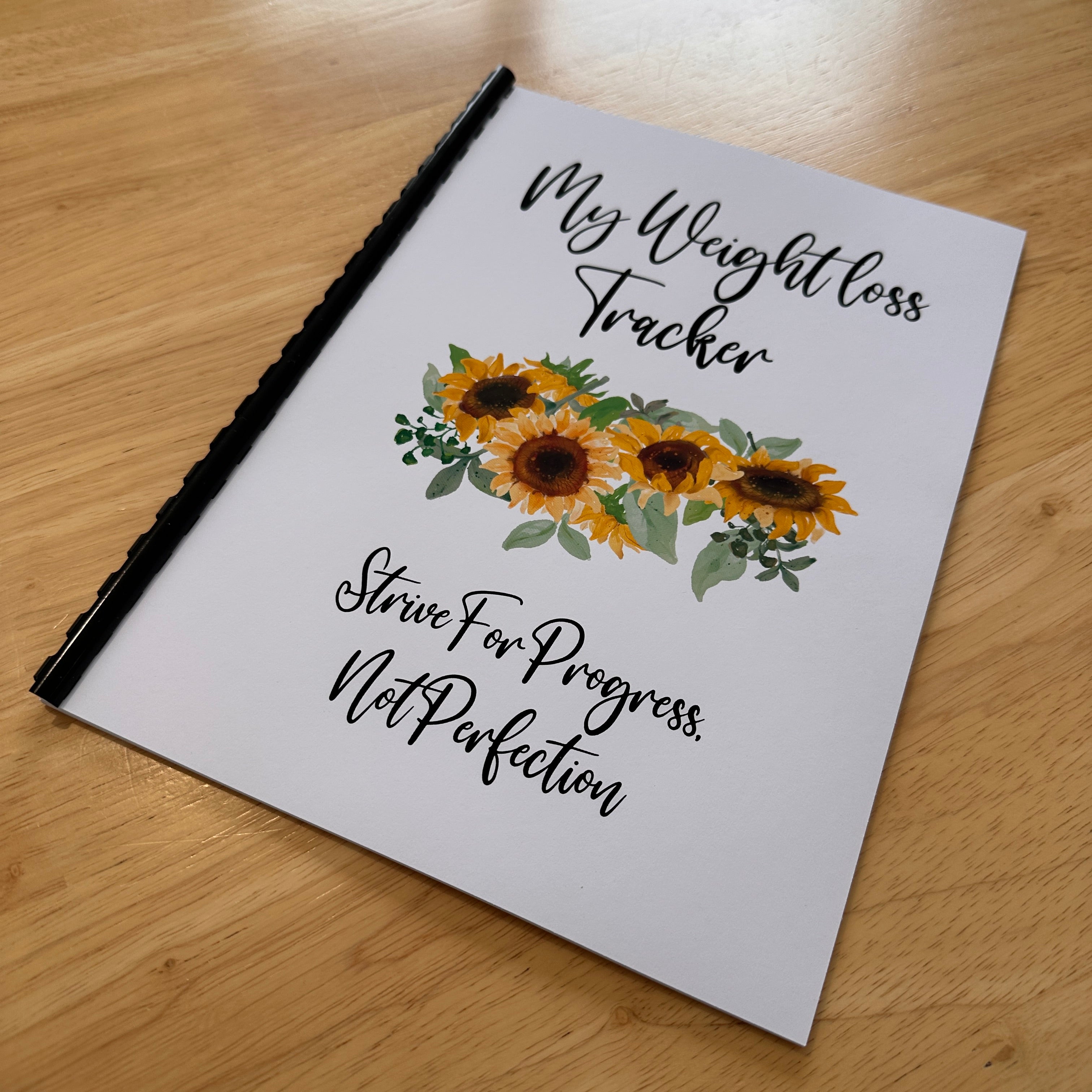 Binded Cute Sunflower Weight Loss & Diet Tracker Journal A4 Diary - Up To 1 Year Measurements Goals Weigh Ins + Lots MORE!-1