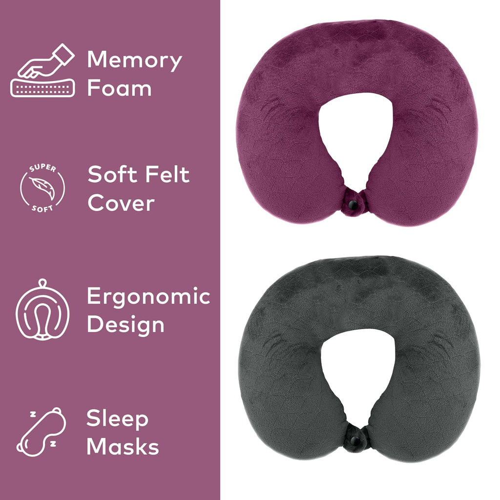 2 Memory Foam Travel Pillows with Sleep Masks – Ultimate Comfort for Couples on the Go-1