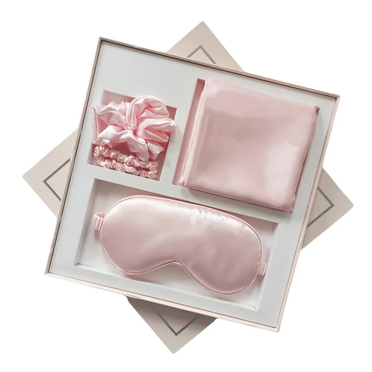 NNEDSZ Pink Luxury Faux Silk Sleep Gift Set - 4-Piece Eye Mask, Pillowcase & Scrunchies for Relaxation & Comfort-0