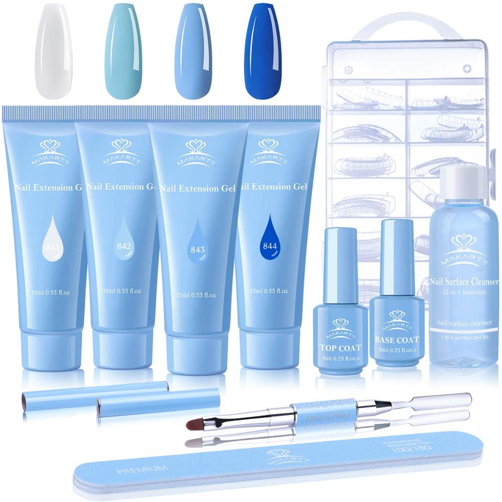 Poly Nail Extension Gel Kit, 15ML Nail Builder Gel with Slip Solution Nail Art Equipment Kit-0
